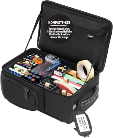 Neuland Novario® WorkPack Stick-It Moderationskoffer mit Inhalt I Präsentationskoffer mit 900 selbstklebenden Moderationskarten, 73 Flipchart Markern & Aufbewahrungsboxen I Koffer & Flipchart Zubehör