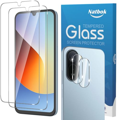 Natbok Schutzfolie für Redmi A7 Pro/Poco C81 Pro 4G für Panzerglas, 2+2 Stück Schutzfolie mit Kamera Panzer Schutz Glas 9H Härte Anti-Kratzen Anti-Bläschen Displayschutzfolie
