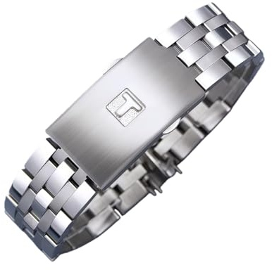 ROUHO Edelstahl Uhrenarmband Metall Ersatzband 19mm 20mm Rundanstoß Gliederarmband Silberglanz für Tissot T461/T014/T17