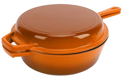 Eminchu Padella in Ghisa Smaltata da 10,2 Pollici per Chef Casalinghi Che Cucinano Piatti Fritti Saltati in Padella Arrosti, Rivestimento Antiaderente Previene L'attaccamento del (ORANGE)