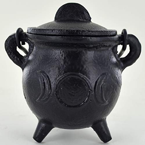Cast Iron Cauldron Triple Moon Small Witch & Magic Accessory for Wicca Potions Neopaganism Gift