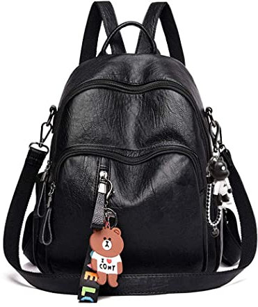 AINUOEY Damen Rucksack Taschen Frauen Elegant Tasche Stadtrucksack Rucksackhandtasche Vintage PU-Leder 76656 1-teilig set Schwarz