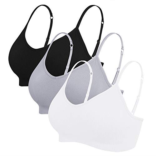 Vertvie Damen 2/3/4er Set Basic Wohlfühl BH Sport BH Spaghettiträger Bralette ohne Bügel Nahtlose Gepolsterte mit Spaghetti Bra Top Low Support Bra(EU XL/Tag 2XL,Schwarz/Weiß/Hellgrau)