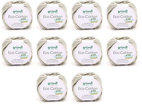 Gründl Wolle Eco Cotton - Wolle zum Häkeln - Wolle zum Stricken - Häkelgarn - Weich und hautfreundlich - 100% Bio-Baumwolle - 10 Knäuel 50 g / 105 m - Nadelstärke 3,5-4,5 - pastell natur