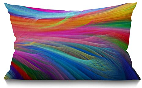 BGBDEIA Rainbow Cushion Cover Modern Art Fractall Rainbow Ocean Cotton Linen Decorative Rectangular Throw Pillow Cover Pillowcase for Sofa and Bed Couch 12X20 30 x 50 cm