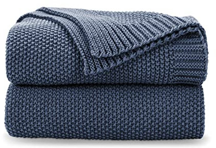 CozeCube Blaue Überwurfdecke für Couch, weiche, gemütliche Zopfstrick-Überwurfdecke für Bett, Sofa, Wohnzimmer, leichte, warme, dekorative Bauernhaus-Weihnachtsdecke, 127 x 152,4 cm, Staubblau