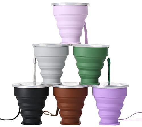 XSEXO Mug à café Portable, Coupe de Voyage légère,Tasse en silicone pliable,Plus Grande capacité 200ML Tasse de Voyage Pliable en Silicone, 6 unités
