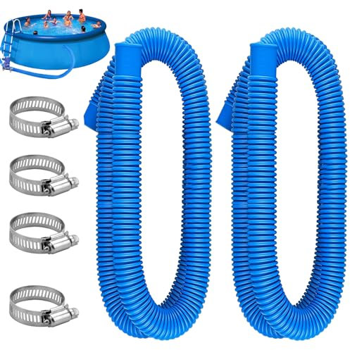 Vibbang 2Piezas Manguera de Repuesto para Piscina 32mm, Manguera de Filtro de Piscina con 4 Anillos de Conexión de Metal (150cm), Manguera Tubo de Bomba de Piscina para Piscinas Elevadas