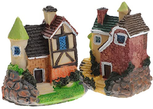Toyvian Wohnungseinrichtung 2Pcs Fee Gartenhaus Miniatur Villa Zubehör Mikrolandschaft Dekoration Hof Bonsai Schmücken Harz Hausmodelle Aquarium Ornament Zufälligen Stil Wohnungsdeko