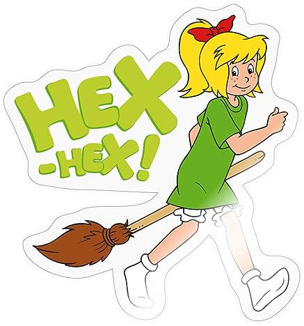Spreadshirt Bibi Blocksberg Mit Kartoffelbrei Hex-Hex Sticker, max. 10 x 10 cm, 10 x 10 cm, Transparent glänzend