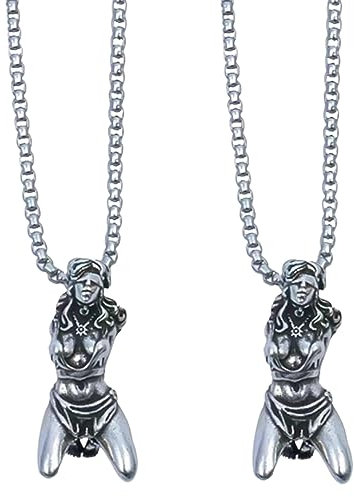 LXURY Halskette mit Anhänger „Leidende Göttin“ aus Sterlingsilber – Symbol für Stärke und Widerstandsfähigkeit, Vintage-Silberschmuck für Damen und Herren (2pcs)
