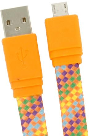 REY Universal-Flachkabel USB auf Micro USB, geflochtenes Kabel, verstärktes Netz, Orange
