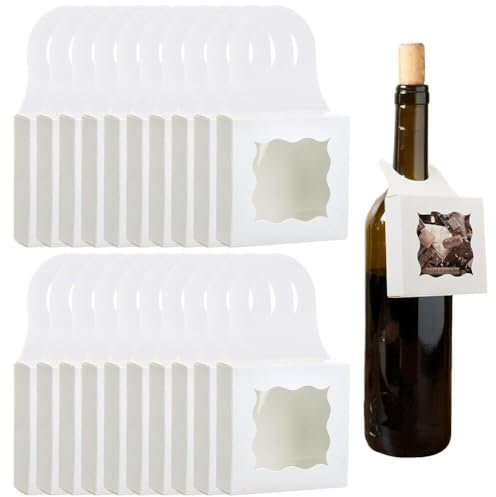 Abbdbd 20pcs Kraft Paper Wine Bottle Box with Window Hanging Wine Bottle Gift Boxes Wine Candy Box Mini Charcuterie Boxes for New Year Wedding Parties