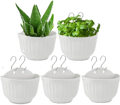 BSTMOME Wall Hanging Planter Pot Vertical Garden Living Wall Mount Window Hang Indoor Outdoor Plant Flower Basket for Kitchen Herb Balcony Railing Shelf Fence Bedroom Trellis Decor (White)