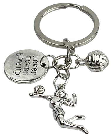 Porte-clés de volley de plage - Porte-clés de sport volleyball de plage avec joueur de volley, balle de volley et plaque avec phrase - Accessoires pour amateurs de volley, sport... - Porte-clés