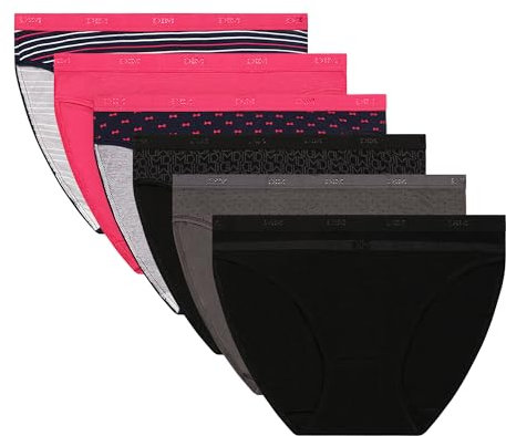 DIM Les Pockets Coton Stretch x6 Culotte, Lot Pretty Rose/Lot Noir Logo, XL 6 Femme