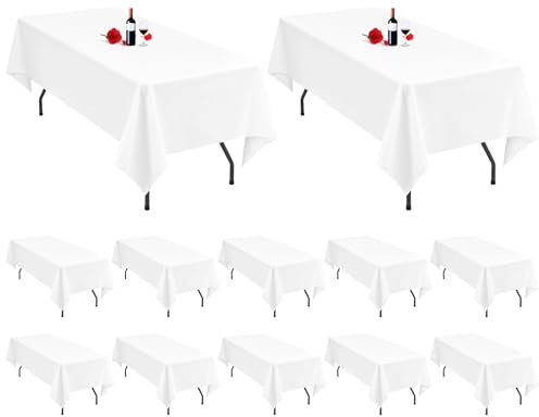 Lumaycens 12er-Pack weiße rechteckige Tischdecke, 153 x 260 cm, Polyester, für 1,8 m große Tische, Hochzeitsfeier, Bankett