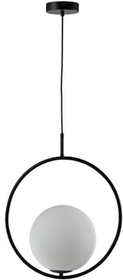 LQWELL® Globe Pendelleuchte Hängeleuchte G9, Modern Kugelglas Lampenschirm Pendellampe Hängelampe für Küche Wohnzimmer Schlafzimmer Esszimmer, Metall Mid Century Deckenlampe, Schwarz