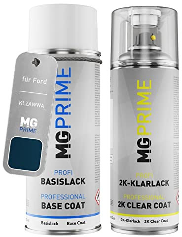 MG PRIME Autolack 2K Spraydosen Set für Ford KLZAWWA / PNKLZ0 / T Dark True Blue/Torinoblau Basislack 2 Komponenten Klarlack Sprühdose