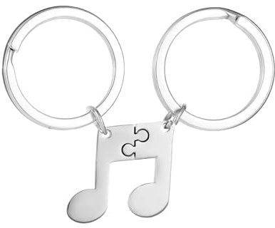TJUSPIRIT Pärchen Schlüsselanhänger Puzzle Mit 2 Musik Noten Anhänger Aus Edelstahl für Liebhaber Familie Freunde Partner (Silber)