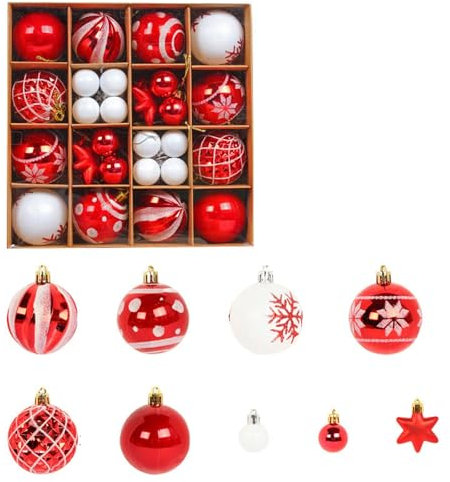48/42 Stück Christbaumkugeln Weihnachtskugeln Kunststoff Set Farbig und Glitter Christbaumkugeln Ornamente Hängende weihnachtskugeln Plastik Bruchsicher Weihnachtsbaumschmuck für Weihnachtsbaumdeko