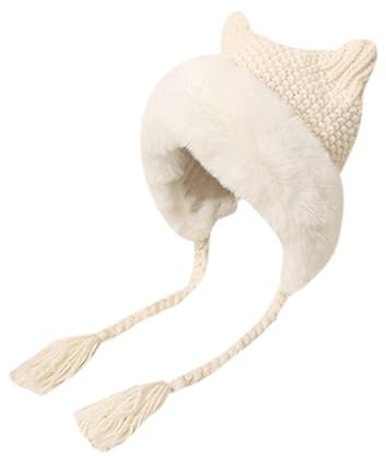Cexiakong Katzenmütze Katzenohren Herbst und Winter gestrickter Ohrenschutz geflochtene Katze Plüsch weiche warme Wollgeschenk Strickmütze Wintermütze Peruanische Mütze Strickmütze Warme Warmer