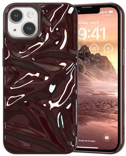 ZCDAYE Hülle für iPhone 15 Modisch Wasser Ripple Textur,Rot | Weiche Glänzende Handyhülle Handytasche, Bequeme Griff, Schutz Gut, Männer Frauen Tasche iPhone 15 Case Schutzhülle