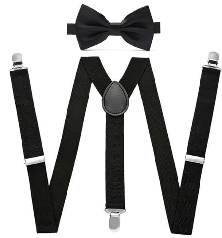 Gekamoyue Hosenträger für Herren, Herren Hosenträger Y-Form, 2,5 cm Hosenträger Verstellbares Hosenträger mit Fliege, mit 3 starken Metall-Clips, Einheitsgröße für Männer und Frauen