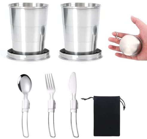 LZYDKH Lot de 2 gobelets pliants en acier inoxydable - 150 ml - Gobelets pliables - Pour le camping, les voyages, les pique-niques, la randonnée