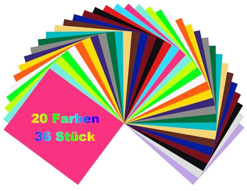 FORBELL Plotterfolie Textil 36 Stück, 30.5×25.4 cm Textil Bügeltransferfolie (36 Stück (20 Farben))