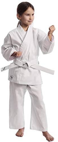 IPPONGEAR Club 2 Karate Gi Set Einsteiger Karateanzug Kinder Anzug inkl weißem Gürtel (Größe 120, Schnürbund, 220gr/m² (8 oz) Stoffdichte) weiß