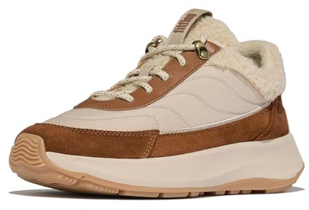 FITFLOP F-MODE FLOW SHEARLING-MIX SNEAKERS Women's Skate Shoes, Deep Tan/Camel Mix, 23.0 cm