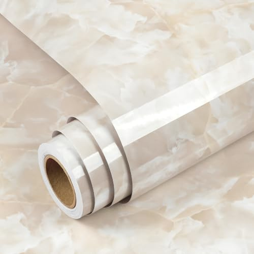 Yenhome Klebefolie Marmoroptik Beige Creme Möbelfolie 40x300cm Wasserdicht Möbelfolie Küche Arbeitsplatte Marmor Tapete Selbstklebend Creme Küchenfolie Möbel Marmor Folie für Schrank Badezimmer