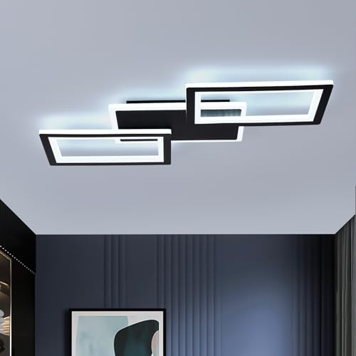 Amansour Moderne LED Deckenleuchte 54cm, 36W 6000K Kaltweiß Geometrische Deckenlampe aus Schwarzem Acryl, für Wohnzimmer Schlafzimmer Büro Küche Flur