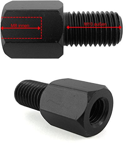 Area Longboard 2x Motorroller Motorrad Spiegel Adapter von M8 auf M10 Rechtsgewinde, Lenkerhalterung, Front, Kunststoff, VEHICLE_MIRROR