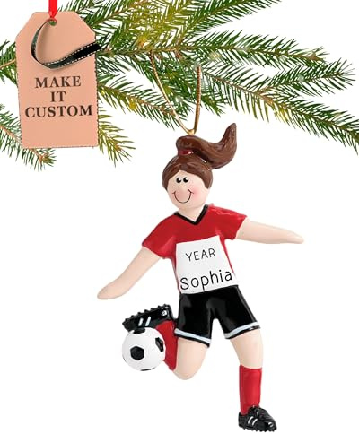 HolidayTraditionsEU Weihnachtsbaumschmuck, Motiv: Fußballmädchen, personalisierbar, personalisierbar