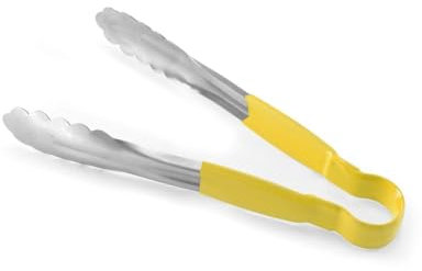 HENDI Servierzange HACCP, Griff beschichtet in den HACCP farben, Küchenzange, Lebensmittel Zange, Grillzange, Kochzange, 250mm, Edelstahl, Gelb