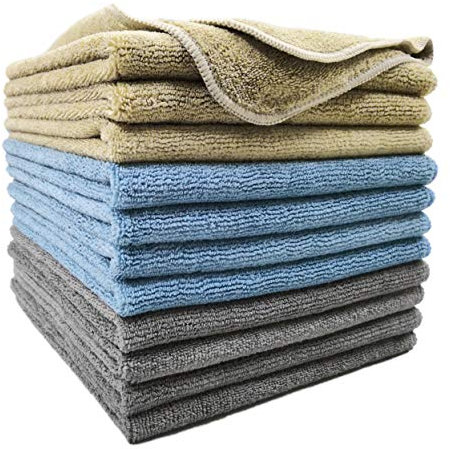 Polyte - Paño de Limpieza de Microfibra - Ideal para Uso Profesional - Azul, Desierto, Gris - 36 x 36 cm - Pack de 12