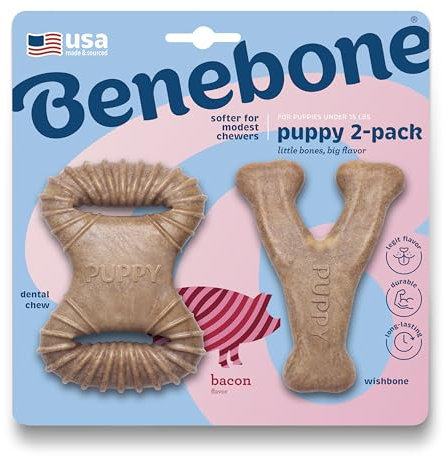 Benebone Hundekauspielzeug für Welpen, im Doppelpack weicher für sanftere Kauer