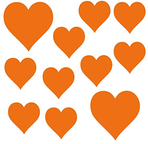 kleb-Drauf® | 11 Herzen | Orange - matt | Wandtattoo Wandaufkleber Wandsticker Aufkleber Sticker | Wohnzimmer Schlafzimmer Kinderzimmer Küche Bad | Deko Wände Glas Fenster Tür Fliese