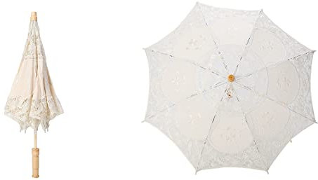 Spitzenschirm Sonnenschirm schwarz, handgemachte Spitze Sun Folding Parasol Umbrella Hochzeit Braut für Lady Frauen Party Decor tanzen Fotografie Prop.(Beige L)