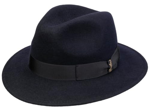 Borsalino Cappello in Lana Piemonte Traveller Donna/Uomo - Made Italy di Feltro con Nastro Grosgrain, Grosgrain Inverno Autunno/Inverno - 60 cm Blu Scuro
