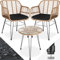 TecTake® Salon de Jardin Extérieur en Poly Rotin 2 Personnes Ensemble Fauteuils Salon et Table de Jardin, Coussins Amovibles Inclus, Amenagement Balcon Terrasse