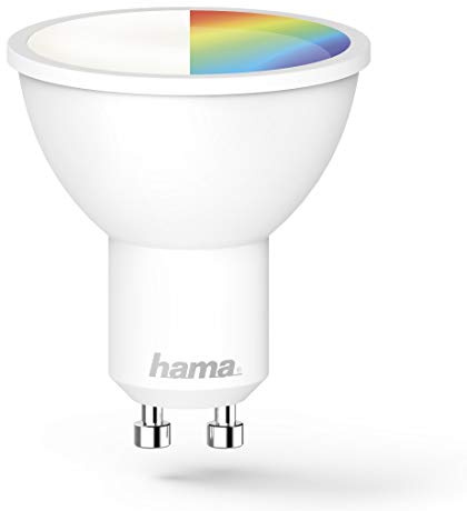 Hama WLAN Lampe mit Lampenfassung GU10 (Smart Lampe funktioniert ohne Hub, LED Leuchtmittel mit 5,5W in Reflektorform, Sprach-/App-Steuerung, Smart Home Lampe für verschiedene Lichtatmosphären) RGBW