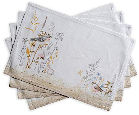 Maison d' Hermine Placemats Set of 4 Reusable 100% Cotton (33 CM x 48 CM) | Cloth Place Mats Washable Table Mats for Kitchen Dining Party Hotel Home Restaurant Spring Summer - Meadow Florals - Beige