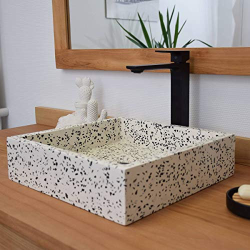 Océan Line Vasque à Poser en terrazzo crème, Arlecchino 40×40×10 cm