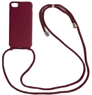 PuYu Zhe Compatible for iPhone 6/7/8Plus Case,Silicone Crossbody Cover TPU Shell Adjustable Cord Lanyard Slim Stylish Shockproof Case-Wine Red