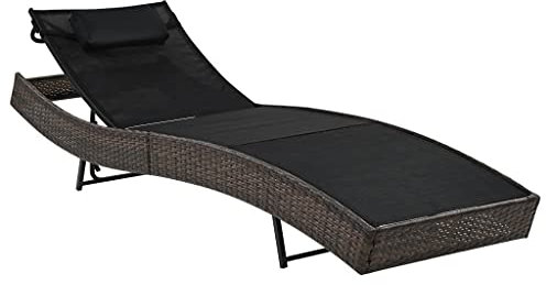 TEWTX7 Poly Rattan Gartenliege mit Kissen, Geschwungene Design Sonnenliege, Rattanliege, Gartenmöbel Liege, Stahlbeine, Rückenlehne Verstellbar in 4 Positionen, 213 x 70 x (40-91,5) cm