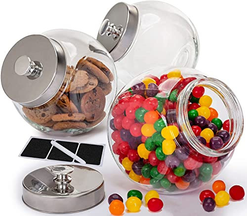Lot de 3 bocaux à biscuits en verre pour comptoir de cuisine - 2130 ml - Avec couvercles hermétiques - Marqueur et étiquettes, pots à bonbons pour buffet à bonbons, boîte à café, détergent à lessive