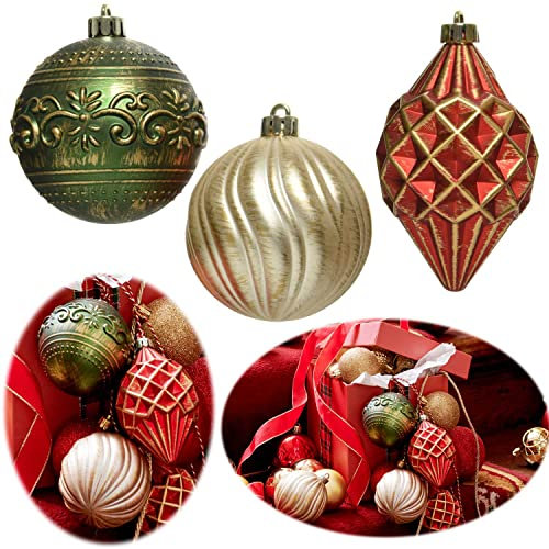 LS-LebenStil 9 Vintage Christbaumkugeln 8cm Kunststoff Rot Grün Perle Weihnachtskugeln